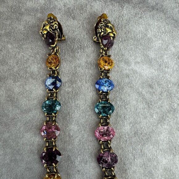 Gucci Rare Gold Tone Swarovski Crystal Lionhead Clip on Earrings - Picture 5 of 11